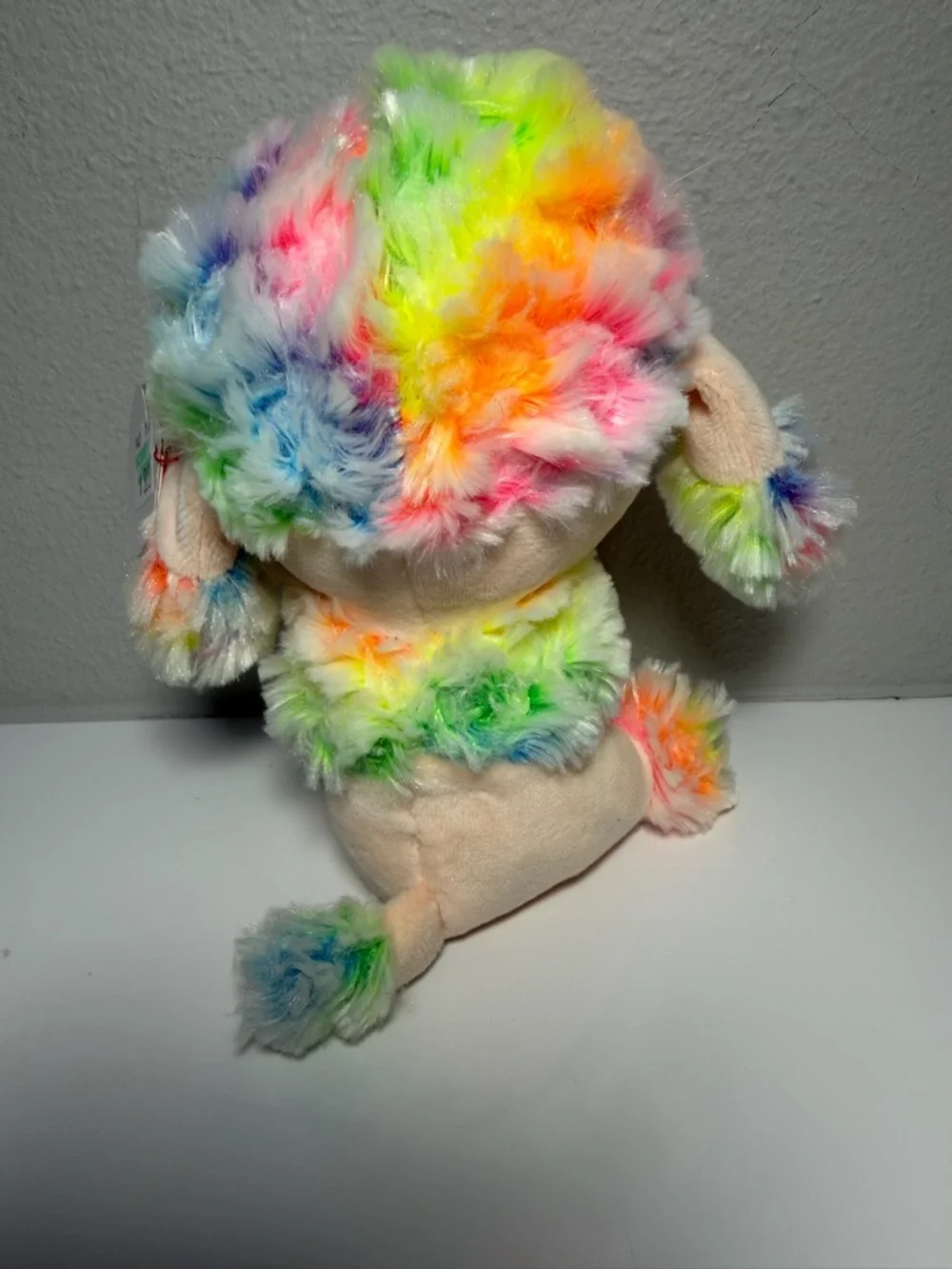 Ty Rainbow Beanie Boo Plush Poodle - Multicolor Fur with Pink Nose - Picture 5 of 7